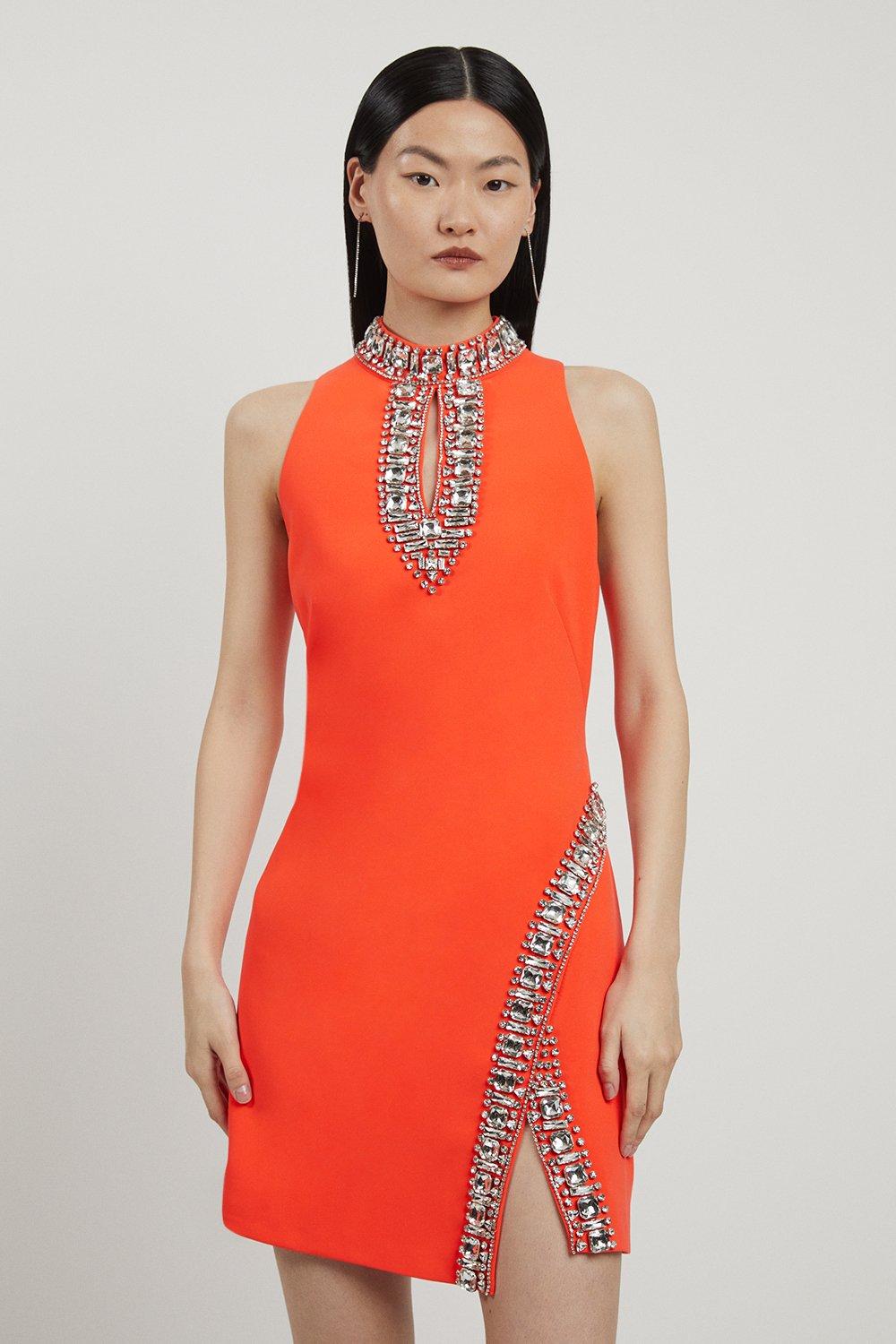 Crystal Embellished Woven Mini Dress | Karen Millen